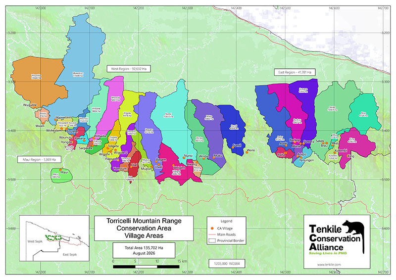 Map of TCA communities across the Torricelli Mountain Range